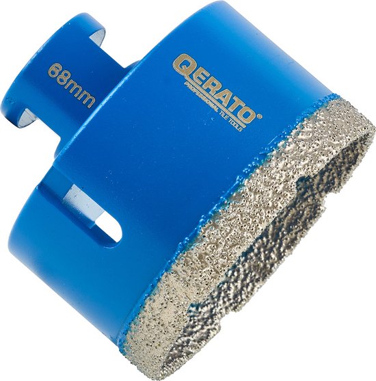 Qerato diamantboor 68mm, blauw met gouden logo en diamantrand.