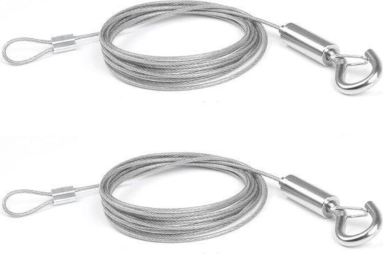 BUYGOO Staalkabel, roestvrij stalen kabel, 2 stuks, m instelbaar, staal