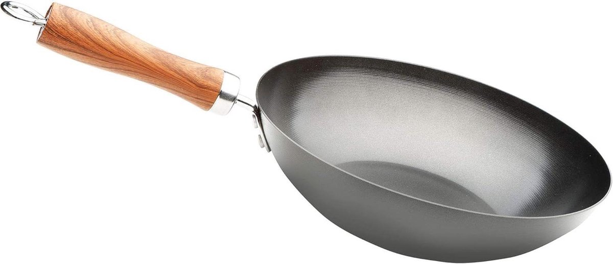 Wokpan inductie 20 cm anti-aanbaklaag kwantanium milieuvriendelijk 3 lagen koolstofstaal handvat van hout geschikt voor alle glaskeramische fornuizen gas Wokpan inductie