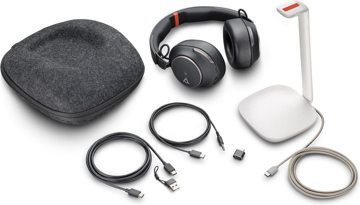 Poly Voyager Surround 85 UC voor Microsoft Teams gecertificeerde USB-C-headset + USB-C/A-adapter + oplaadstandaard