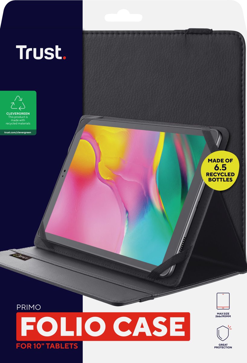 Trust Mobile Primo Recycled Tablet Folio For 10 Inch Tablet, Tablet Cover Made Of 6.5 Recycled PET Bottles, Universal Protective Cover With Stand - View #2