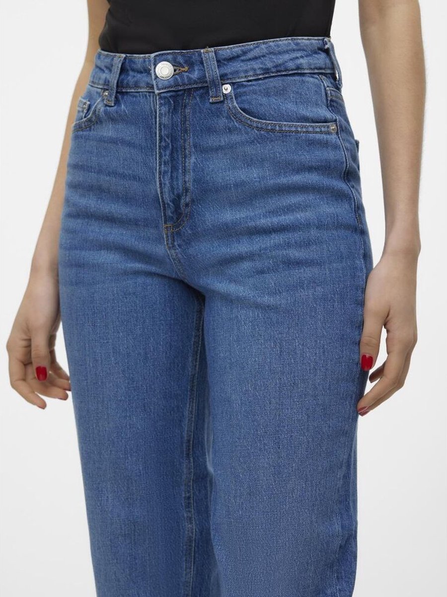 VERO MODA VMLINDA damesjeans met hoge taille en hoge taille, Medium Grey Denim, 32W / 30L