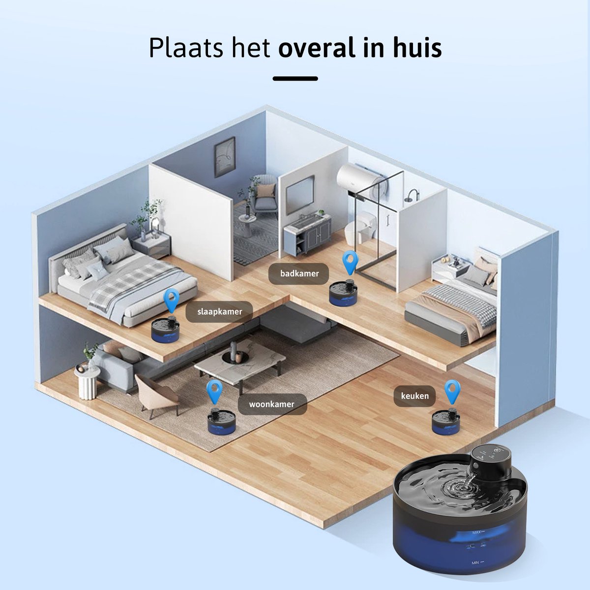 Petsy draadloze drinkfontein met sensor, 2,5 liter, zwart thumbnail 2