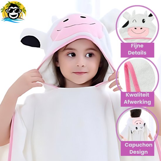 BoefieBoef 2-in-1 Koe Dieren Badponcho & Badlaken voor Baby's, Peuters en Kinderen 1 tot 7 jaar - Eco Bio Katoen - Kerst Cadeau - Comfortabele Zwemponcho - Deken - Badcape - Wikkeldeken - Roze van Merkloos — afbeelding 3