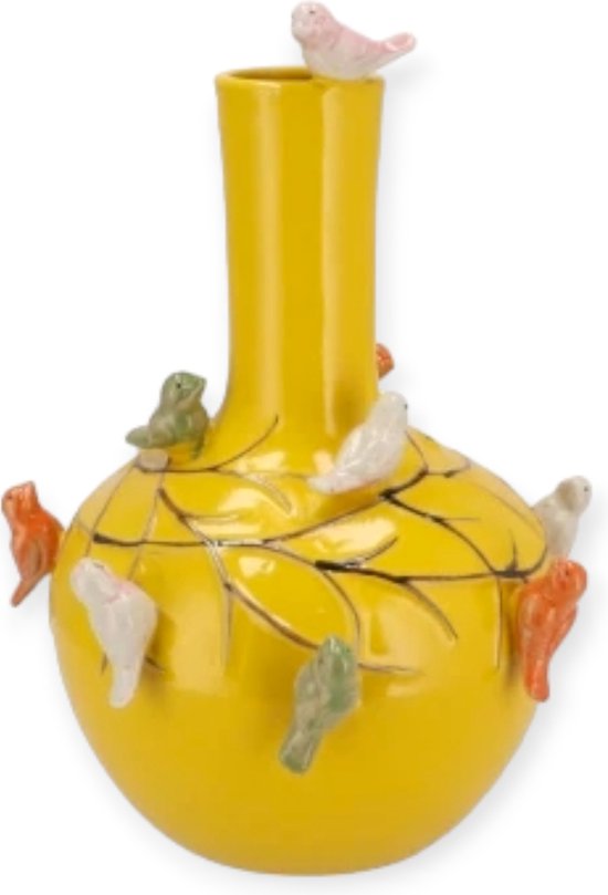 Daan Kromhout - Bird Vase - Vaas - Tube - Geel - D13 x H15 cm - Keramiek