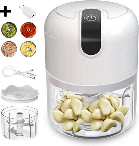 COCHO® Hakmolen elektrische - USB oplaadbal - Mini Portable Chopper - 250ml - Wit - Groentesijder