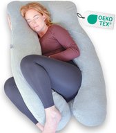 Ella Zwangerschapskussen XXL U-Vorm - Zijslaapkussen - Lichaamskussen - Voedingskussen - Body Pillow - 140x80cm - Afneembare Jersey Katoenen Hoes, Lichtgrijs