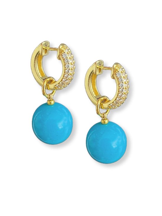 Zatthu Jewelry - N24SS737 Boucles d'oreilles Maja avec zircone et perle ronde turquoise