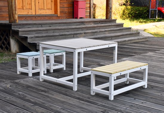WONDERMAKE® Design kinderzitgroep buiten tuin hout met hoes, kinderzitgroep binnen picknickgroep vanaf 3 jaar, wit kleurrijk van WONDERMAKE — afbeelding 5