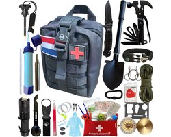 foto van SUR5® Survivalset Standaard NL-BE Noodpakket / Survival kit, Hoogwaardige kwaliteit overlevingsuitrusting met o.a. Zakmes, Zaklamp, waterfilter, Multitool, Schep, Kompas - Kado tip - Zwart