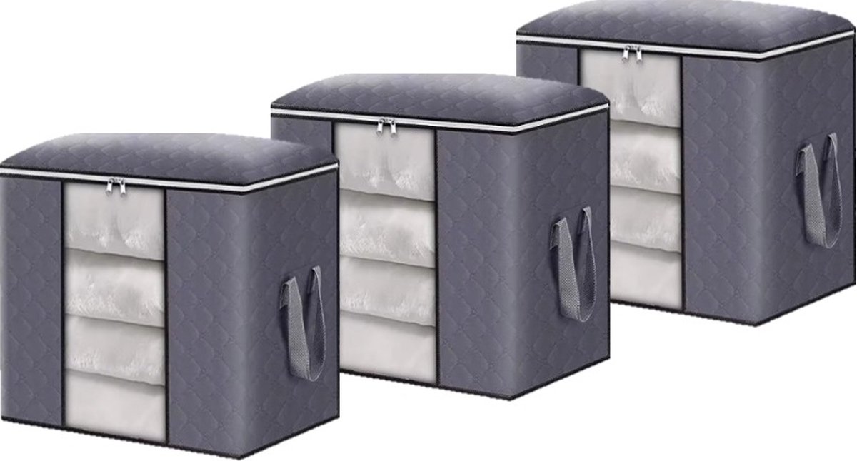 MeubelsvanJoep 3 stuks grote opbergdozen 65 liter, opbergdoos met deksel, versterkte handgreep, kleding, opbergtas, kledingdoos, verhuisdozen voor kleding, jurken, beddengoed, grijs