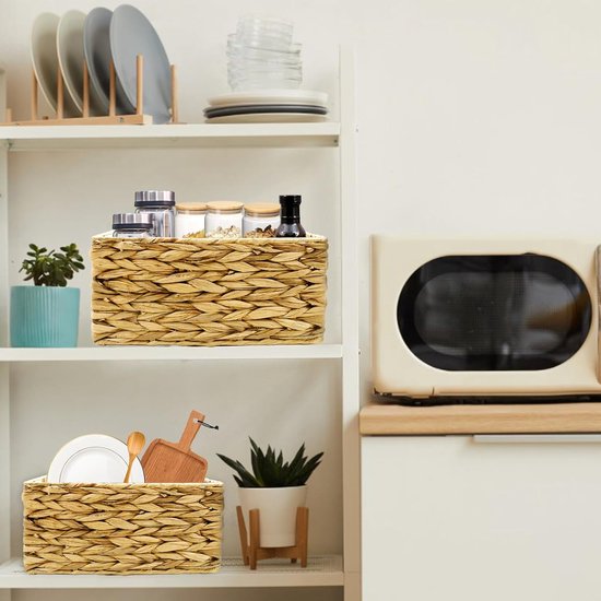 Paniers De Rangement Avec Couvercles En Osier - Empilables, Pour Salle De Bain, Salon, Cuisine, Organiseur Étagère - 4