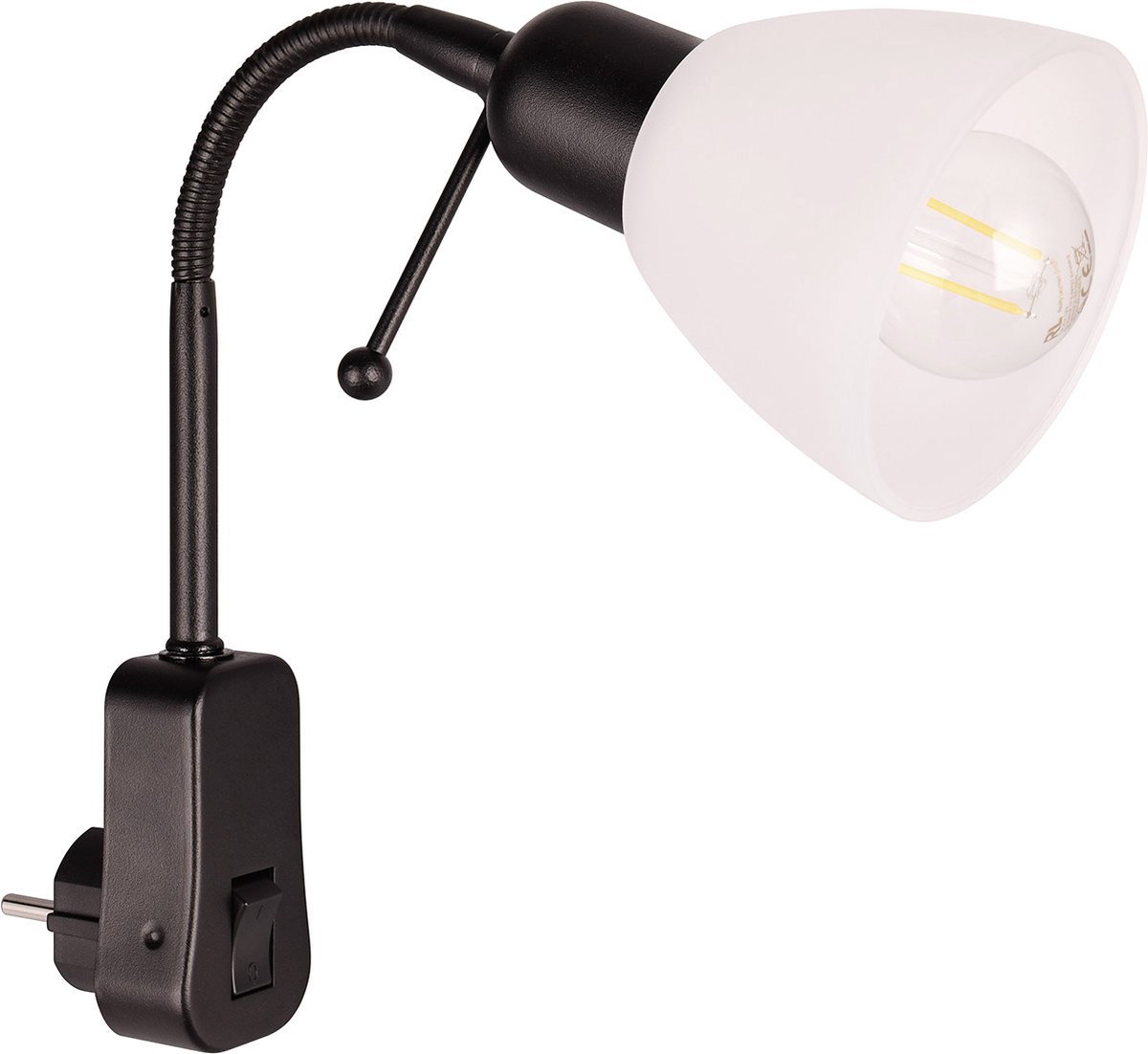 BES LED Stopcontact Lamp met Schakelaar Trion Likapa Rond Mat Zwart Metaal E14 Stekkerlamp Stekkerspot