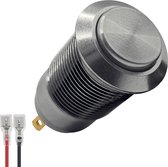 ProRide Metalen Mini Pulsschakelaar 12V OFF-(ON) - 12mm - met Aansluitkabel - 12V/24V - Zilver - High Surface