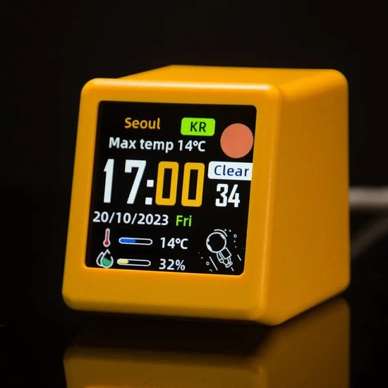 Digitale wandklok - weerstation binnen en buiten - weerstations - weerstation wifi - digitale klok slaapkamer - digitale klok met datum en dag - digitale klok met temperatuur - geel
