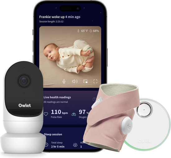 Owlet - Cam 2 & Dream Sock bundel - Slimme babymonitor met hartslag- en zuurstoftracking, Camera HD-video – Roze