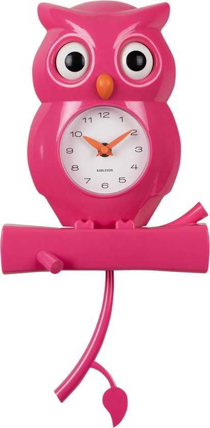 Karlsson Wandklok Owl Pendulum - Roze - 20x8.5x37.5cm - Wandklok Scandinavisch