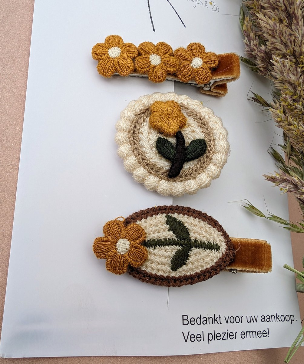 Bloemen clip limited edition setje van 3 bruin oker