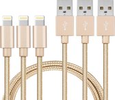 3x Lightning naar USB A Nylon Gevlochten Kabel Goud - 1 meter - Oplaadkabel voor iPhone X / XS / XS MAX / XR / 7 / 7 PLUS / 8 / 8 PLUS / 6 / 6S / 6 PLUS / 6S PLUS / 5 / 5S / SE / AirPods 1 / Airpods 2 / Airpods 3 / Airpods Pro 1