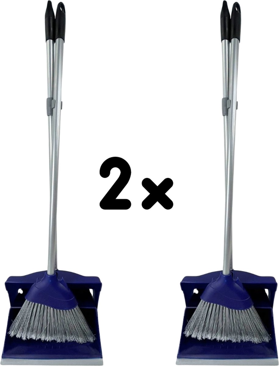 Goedkoopste Synx Tools Hotel stoffer en blik set van 2 - Stoffer & Blik - Synx Tools Stoffer en Blik met lange stelen 95 cm Blauw Kunststof - Stoffer Blik set - Stoffer en blik sluitend model - Schoonmaak artikelen - Bezem / Veger en blik met lange steel