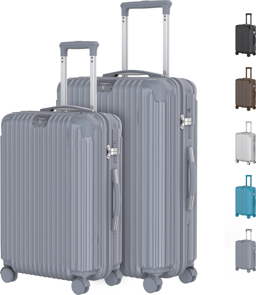 Voyagoux® - Reiskoffer set M/L - Koffers - 2 delig - Reiskoffer met wielen – Nardo grijs - TSA Slot