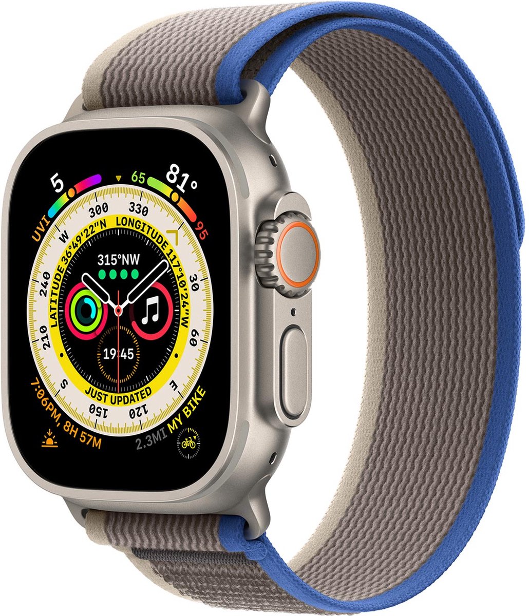 Apple Watch Ultra 49mm Trail Horlogeband Blauw/Grijs S/M