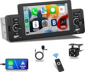 Hikity - 1 Din Autoradio - Bluetooth - Apple Carplay/Android - 5 Inch - Touch Screen