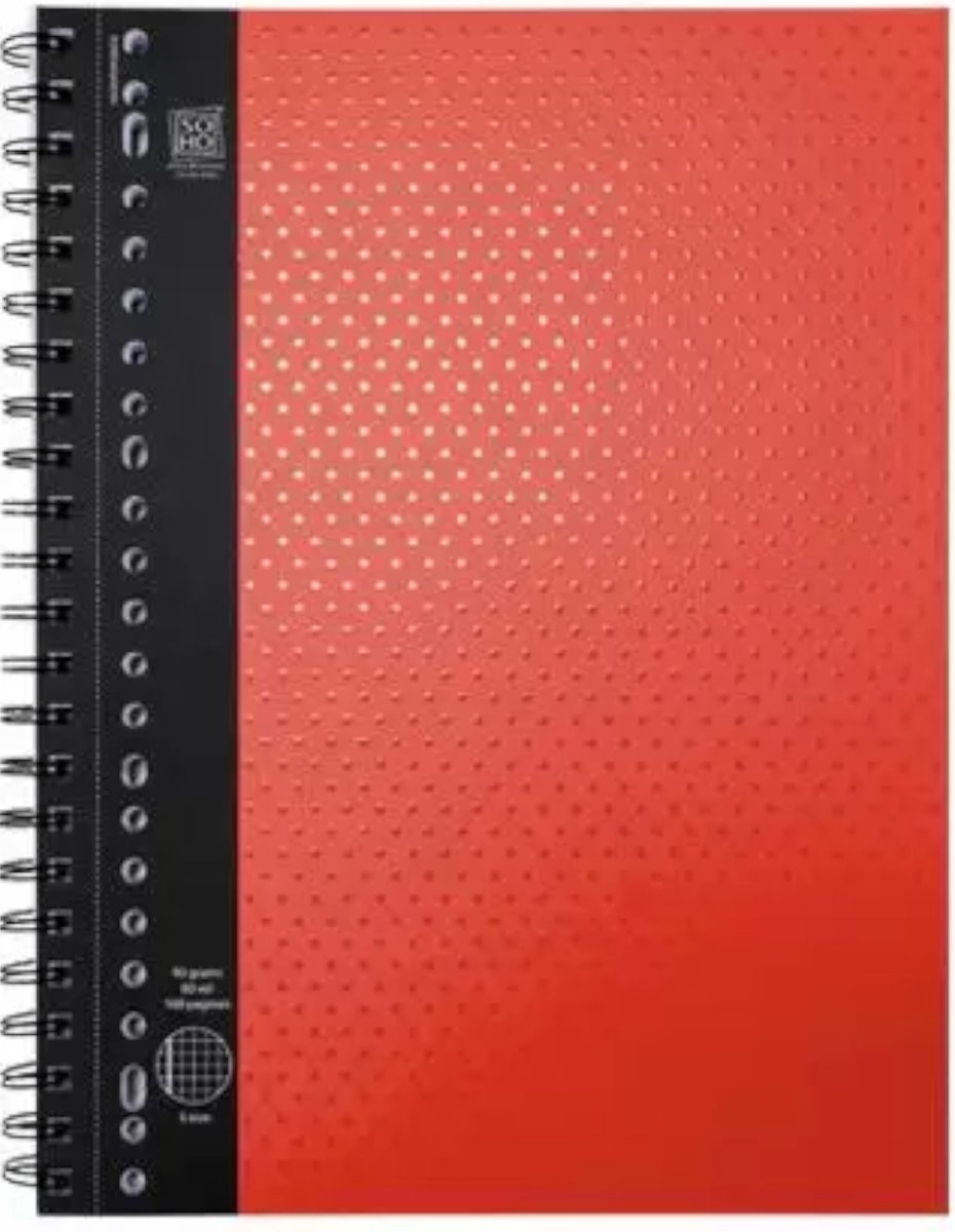 Collegeblok A4 ruitjes 10mm - 1x1 cm - Cadebo - 23rings - Rood