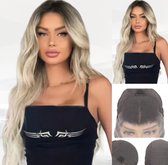 Frazimashop- Ombre blond -Pruik Hittebestendige - Pruiken Dames -Lang -golf Haar - #Front Lace Wig 13x4# Hoge kwaliteit synthetische pruik 65 cm