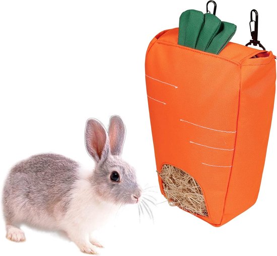 5-in-1 Houten Voederstation Voor Konijnen – Met Hooiruif, 500 Ml Fles, Wortelhouder En 2 Bakken