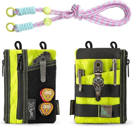 VIPERADE VE16R X-Pac EDC Pocket Pouch met riem, 5 EDC-zak met 2 ritszakken, Ogranizer voor mannen, kleine EDC Sling Organizertas, slanke EDC-portemonnee multitool zak zakje (groen