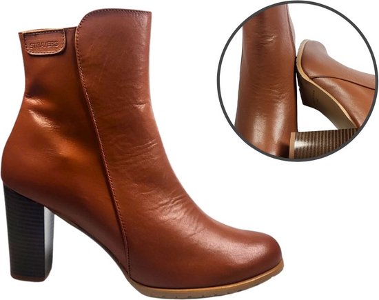 Stravers – Bottines Courtes à Talon Taille 42 Bout Rond Marron Bottines Grande Taille