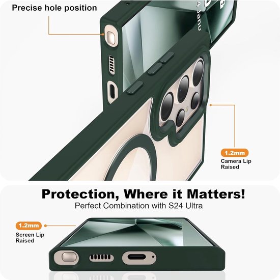 Coque adaptée pour Samsung Galaxy S24 Ultra - avec anneau de support magnétique - Coque arrière Arara - Vert pin