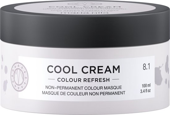 Potje 'Cool Cream Colour Refresh 8.1' van Maria Nila op zwarte achtergrond.