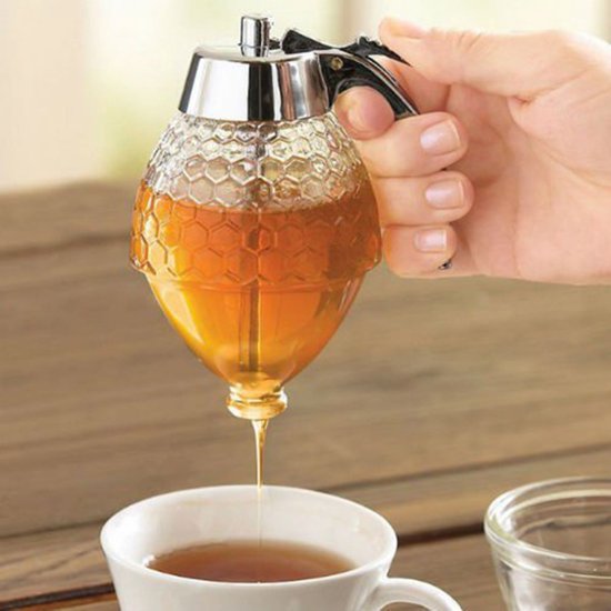 Honingdispenser, glas, 300 ml, druppelvrij glas, honingdispenser, met
