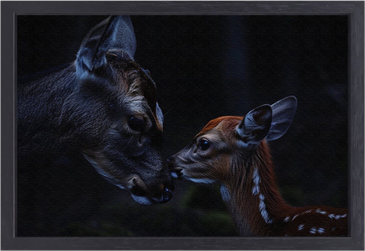 Herten wanddecoratie - dieren schilderijen - Schilderij op canvas Baby hert - Muurdecoratie landelijk - Schilderijen canvas met baklijst - Wanddecoratie woonkamer canvas met baklijst 90x60 cm