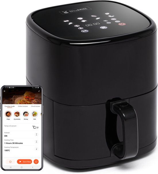BluMill Digitale Airfryer - 8 Programma's - Timer - 5L - Te bedienen met Touch Screen of Gratis App