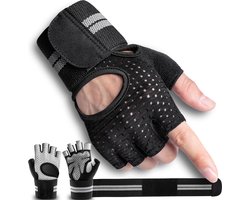 YYchan Fitnesshandschoenen-Sport & Fitness Handschoenen Dames & Heren – Krachttraining Artikelen – Gym & CrossFit Training – Grijs & Zwart – Gloves voor meer grip en bescherming tegen blaren & eelt - Maat L