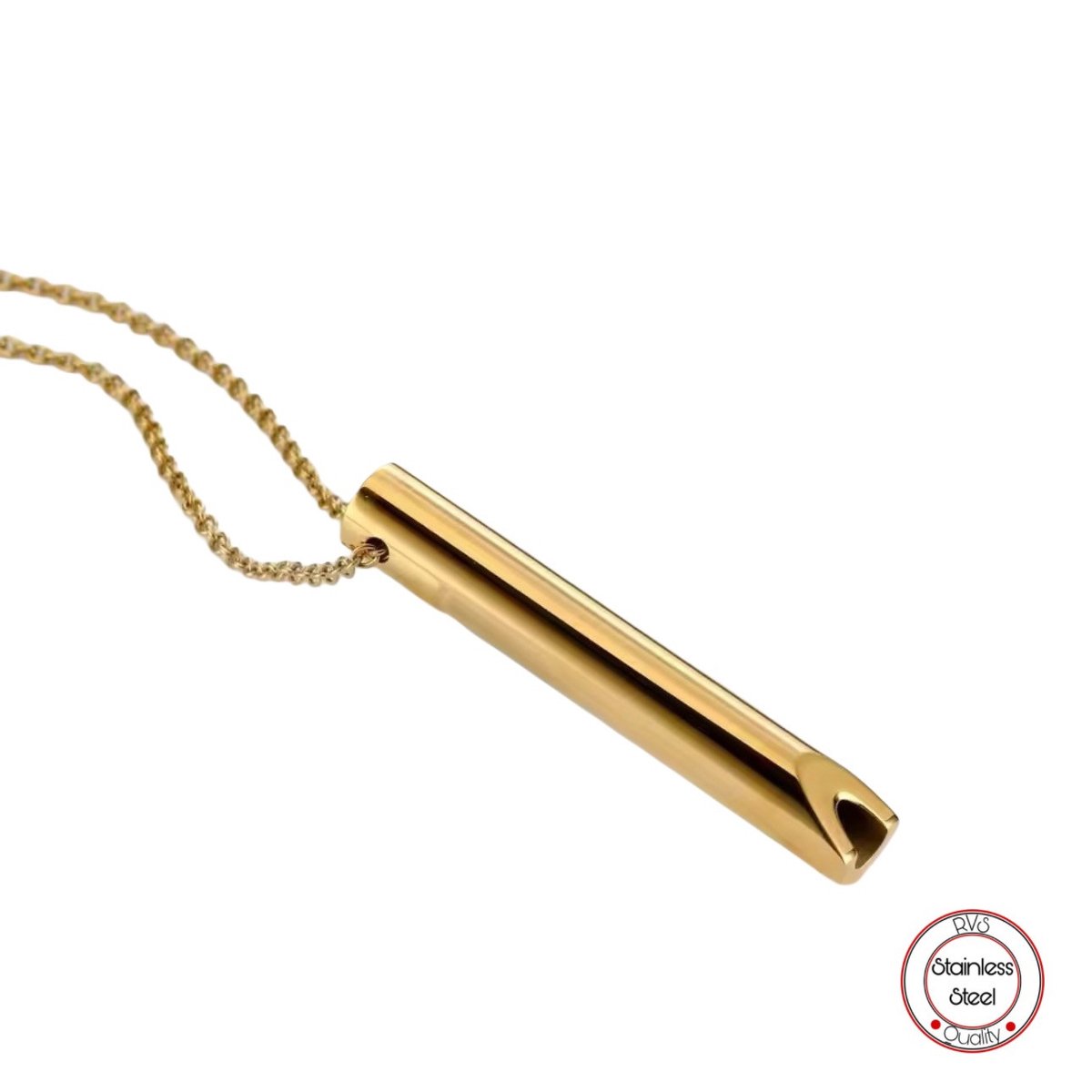 Anti-Stress ketting | Angst | Stress | Paniekaanvallen en Hyperventilatie | Goudkleurig | Stoppen met Roken Fluitje aan Ketting |