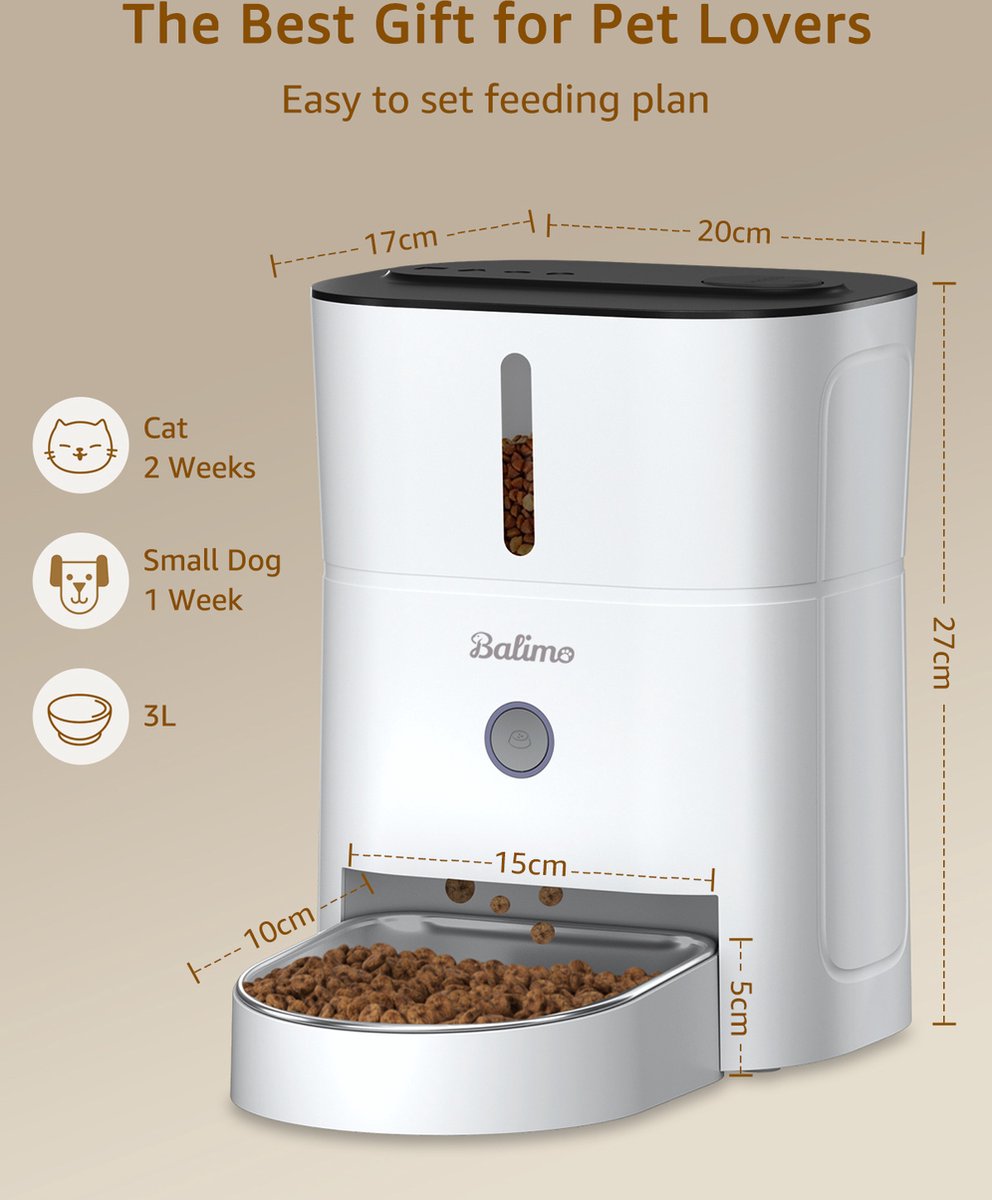 Afbeelding 3 van Balimo Automatische Voerbak Kat en Hond - Voerdispenser - Voerinhoud 3L - Wit