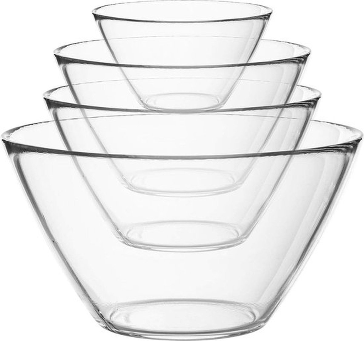 Set van 4 Bormioli Rocco glazen mengkommen voor keuken voorbereiding en service 4 verschillende maten