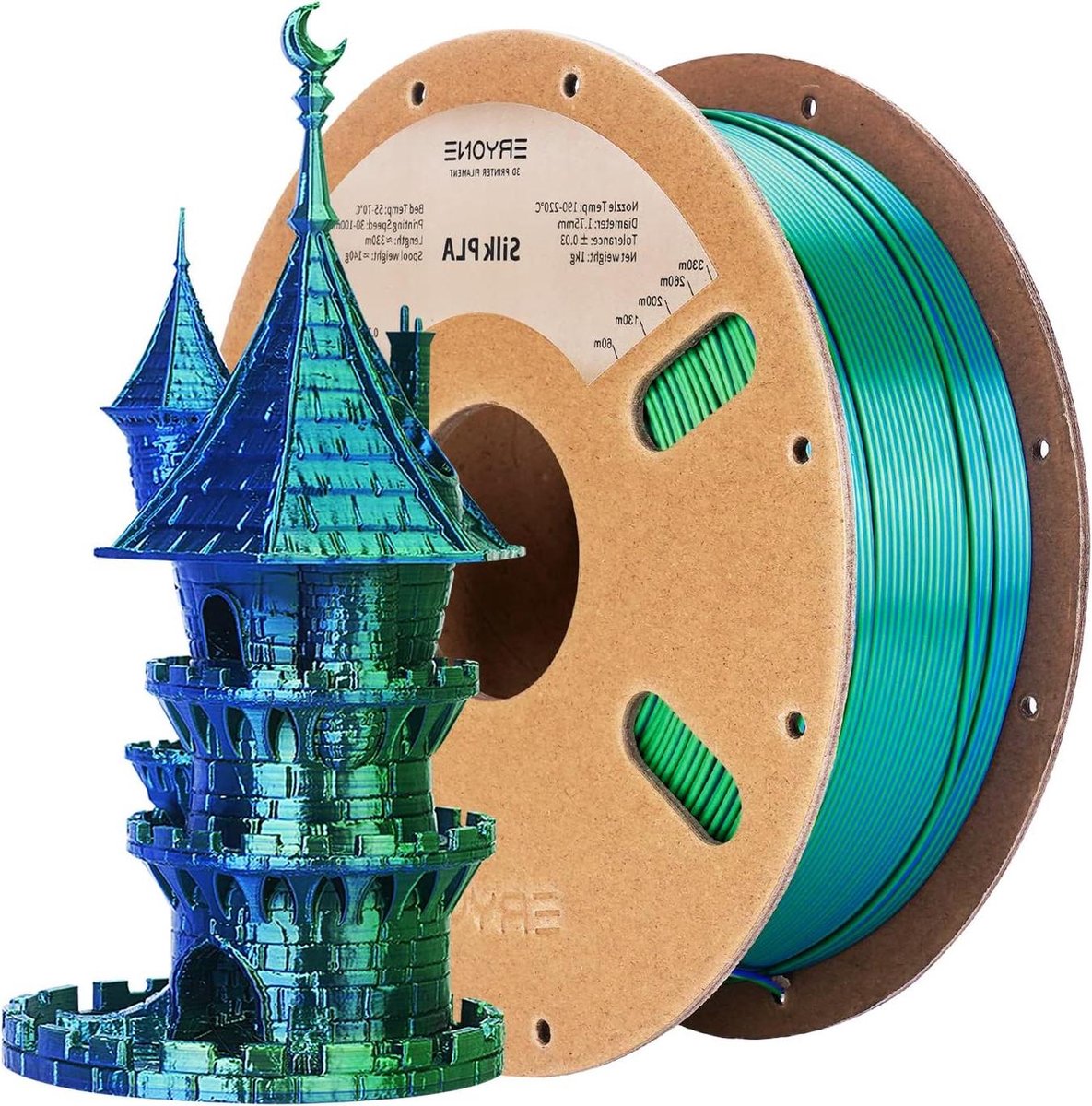 Tweekleurig PLA-filament 175 mm 1 kg spoel - 3D-printer - zijde blauw en groen