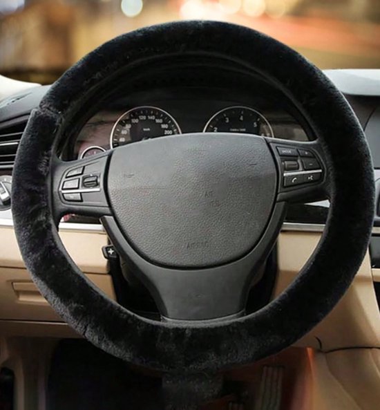 Couvre Volant De Voiture En Peluche I Couvre Volant D'hiver I Antidérapant I Mains Toujours Au Chaud I Pour Guidons Avec Diamètre 25-35 CM I Zwart