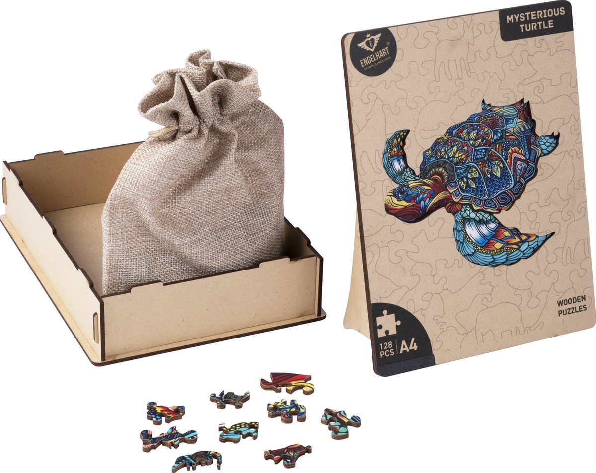 Houten Puzzel Schildpad – 128 Unieke Puzzelstukjes – A4 Formaat Houten Legpuzzel – Dieren Puzzelspel – Ontspannend Denkspel – Inclusief Opbergetui – Engelhart — afbeelding 11