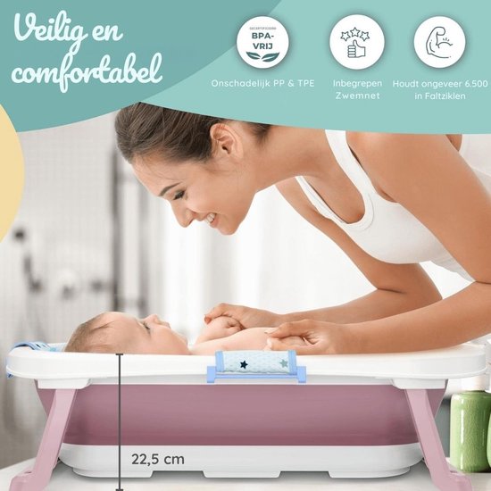 Baby Badje Met Standaard - Babybadje 50 Liter - Inklapbaar Bad Met Kussen - Bad Baby - Zitbad - Opvouwbaar Bad Kinderen - Baby badje - Bath Bucket - Opvouwbaar bad baby - Babybadset - Blauw van Merkloos — afbeelding 5