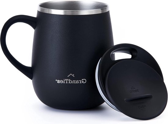 Cdemiy Thermos Café, Mug Isotherme, Acier Inoxydable Tasse de Voyage avec Couvercle, Tasse