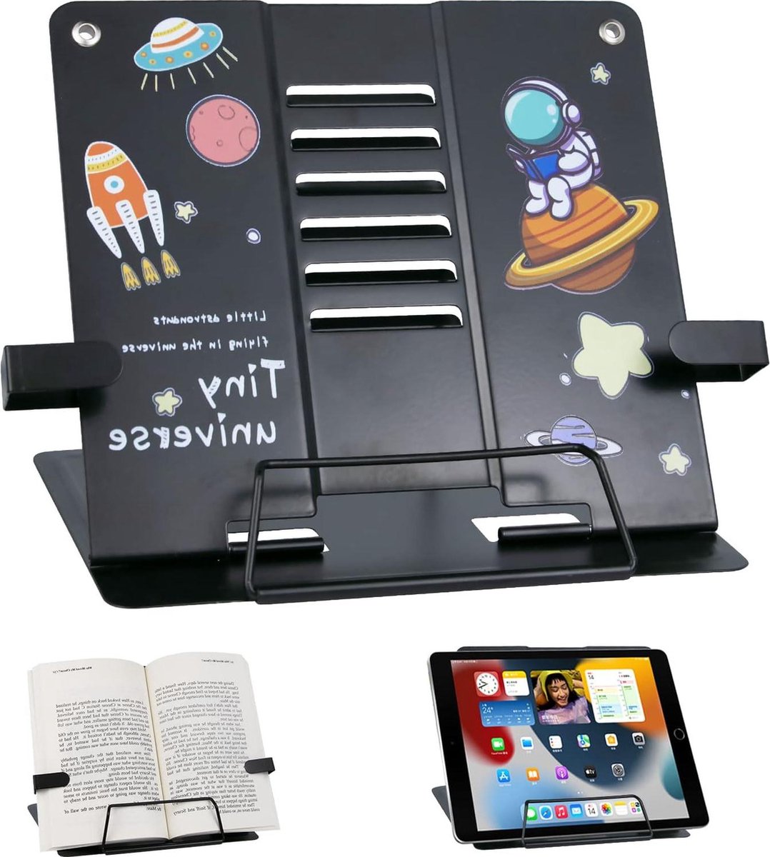 Opvouwbare metalen leesstandaard voor kinderen verstelbare boekensteun draagbare kookboek houder zwart