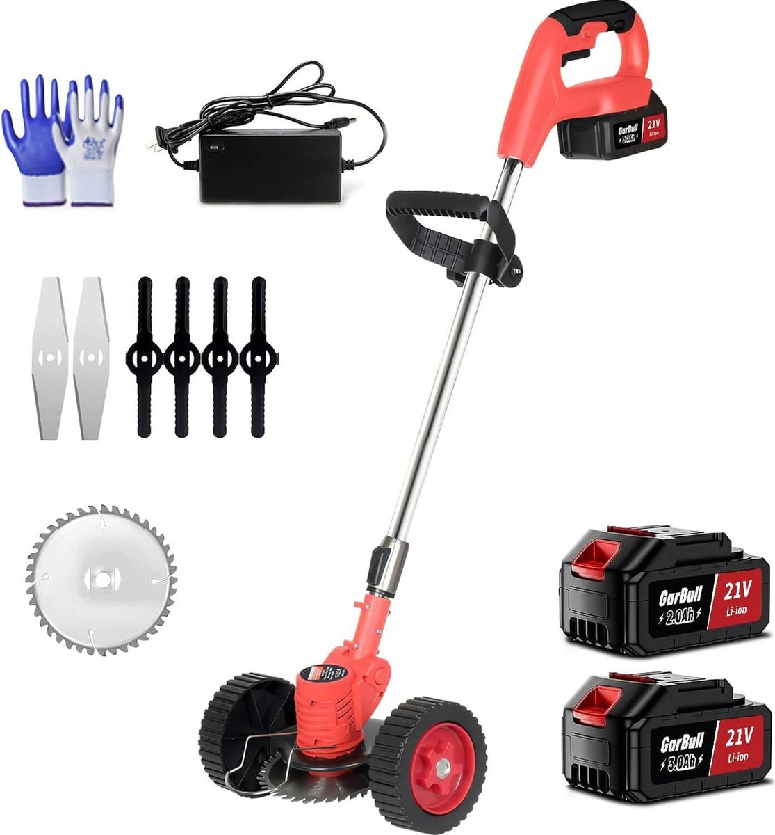 Bol.com Bosmaaier Electrisch - Grastrimmers met Accu - Grasmaaier - Handmaaier met Wielen -Zwart met Rood aanbieding