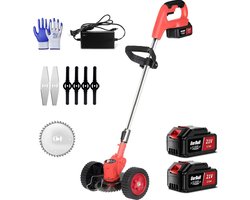 Bosmaaier Electrisch - Grastrimmers met Accu - Grasmaaier - Handmaaier met Wielen -Zwart met Rood