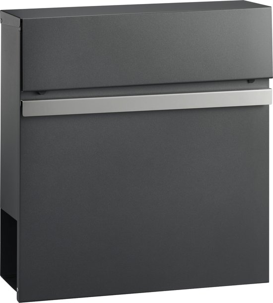 Foto: H sq wand brievenbus met slot en krantenvak staal antraciet grijs ral7016 